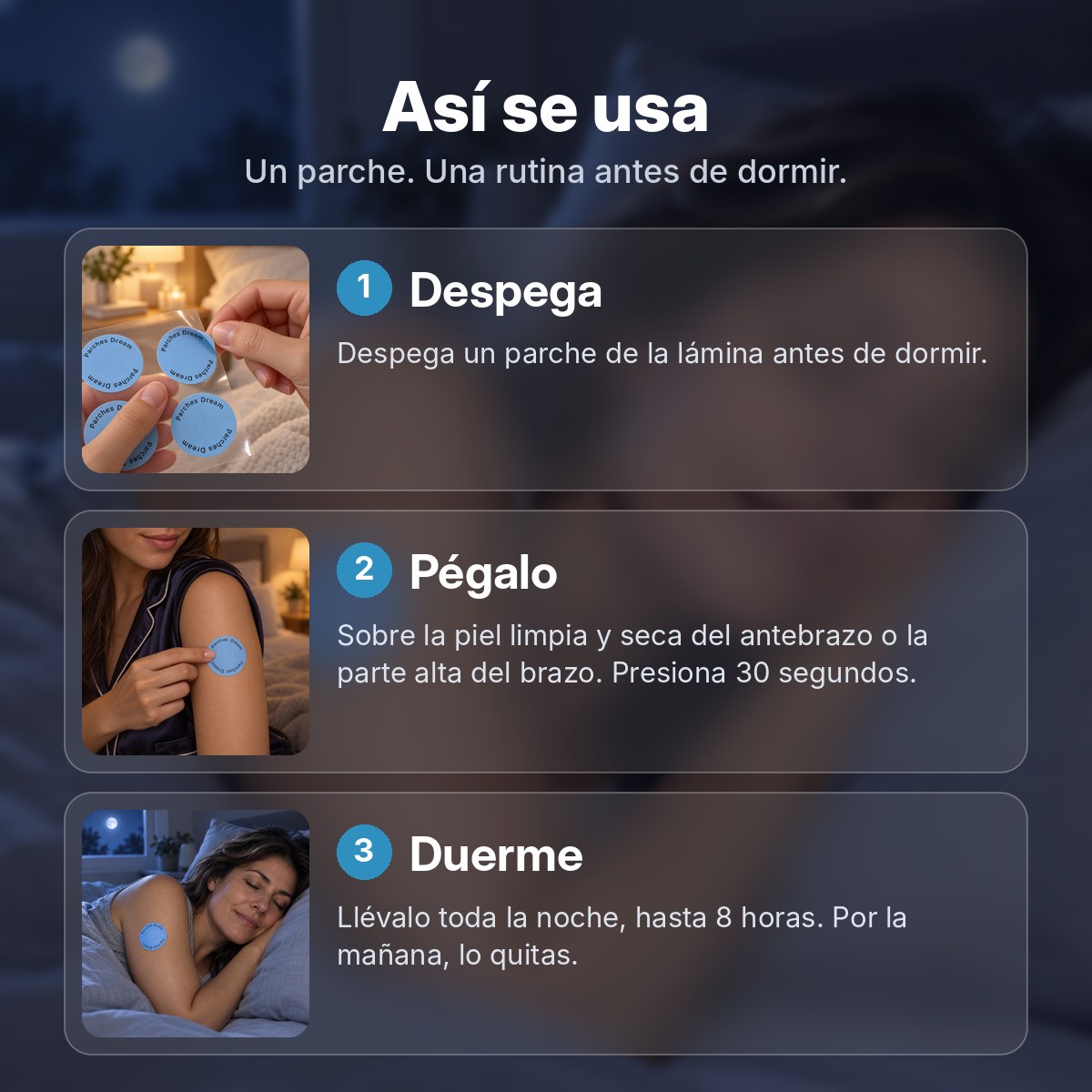 Así se usa Parches Dream: despega, pégalo y duerme
